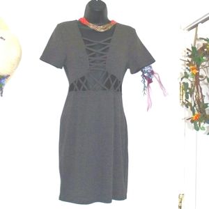 Gray Knit Dress with Criss Cross Strap Cut Outs